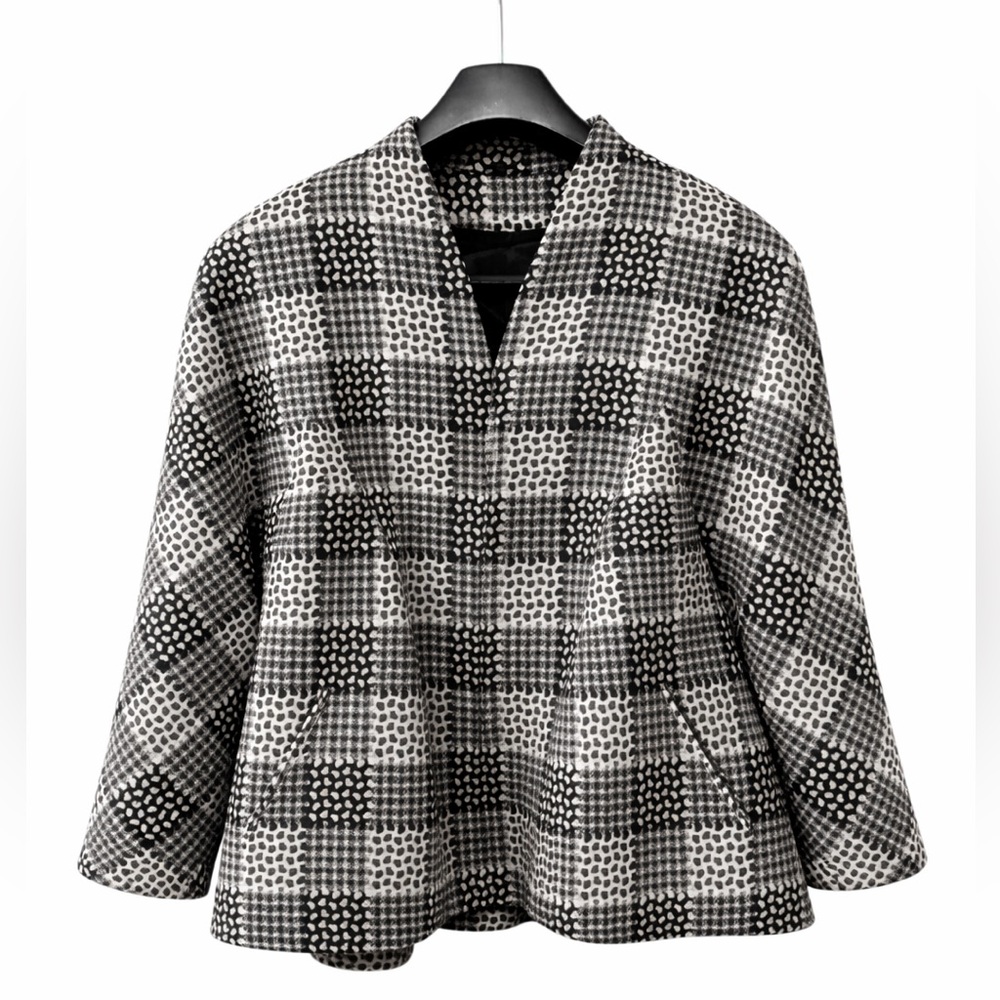 Vintage Jerrolyn Crooks Wool Jacket Black White Lagenlook Artsy Patchwork Zip